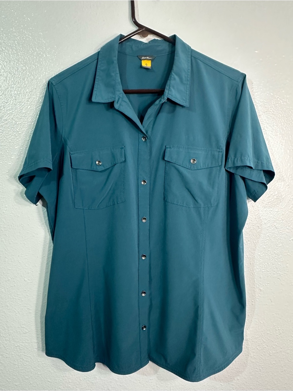 Eddie Bauer Departure Shirt Womens 2XL Teal Short Sleeve Stretch Hiking Travel